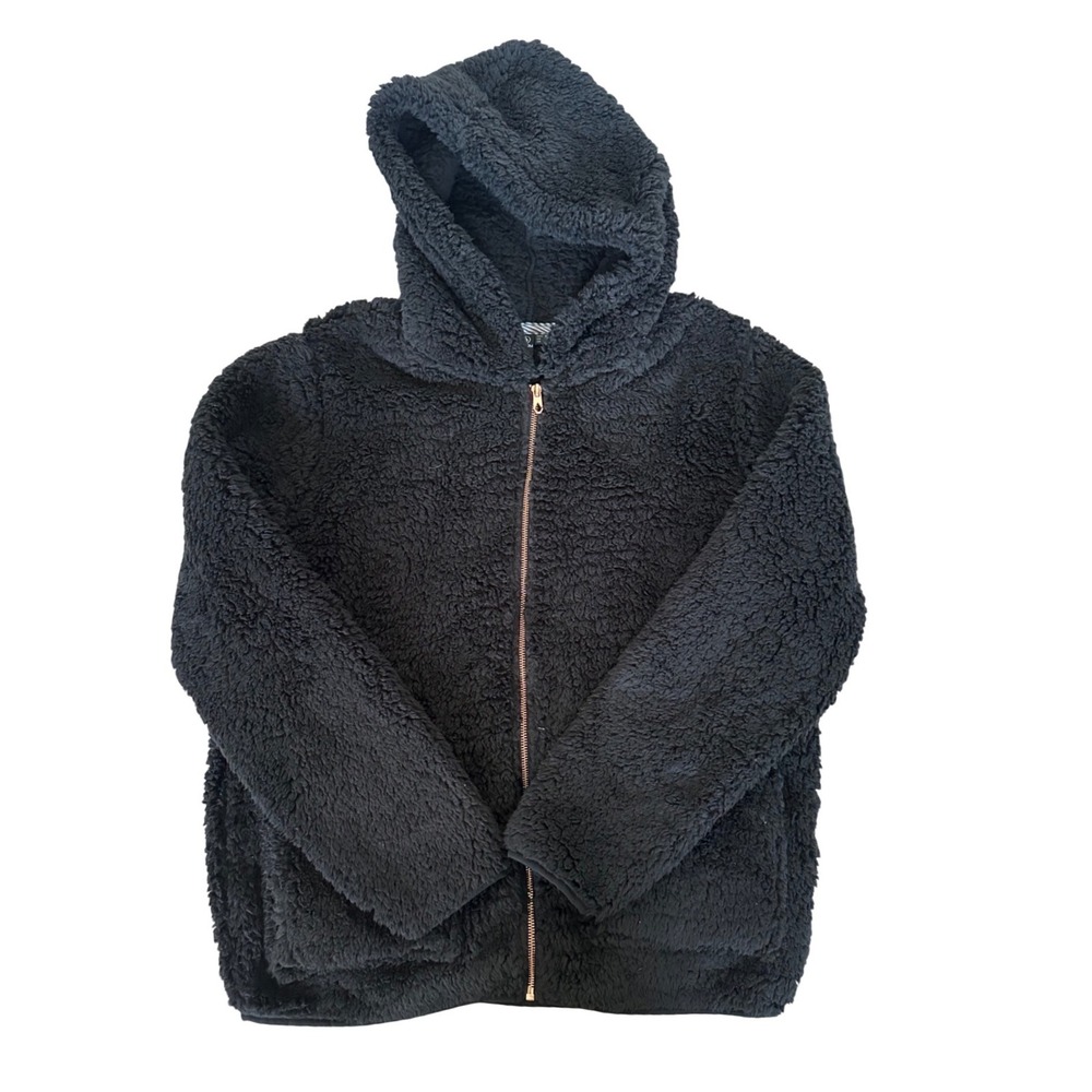 Volcom Womens Sherpa Fleece Hoodie Black Full Zip Fuzzy Teddy‎ Jacket Medium